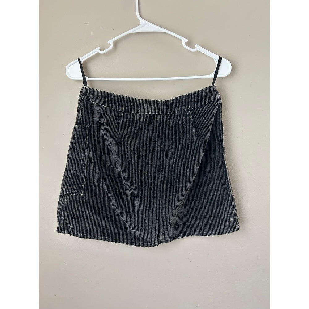 Corduroy Mini Skirt Dark Green Zip Front Pockets Casual Trendy Fall